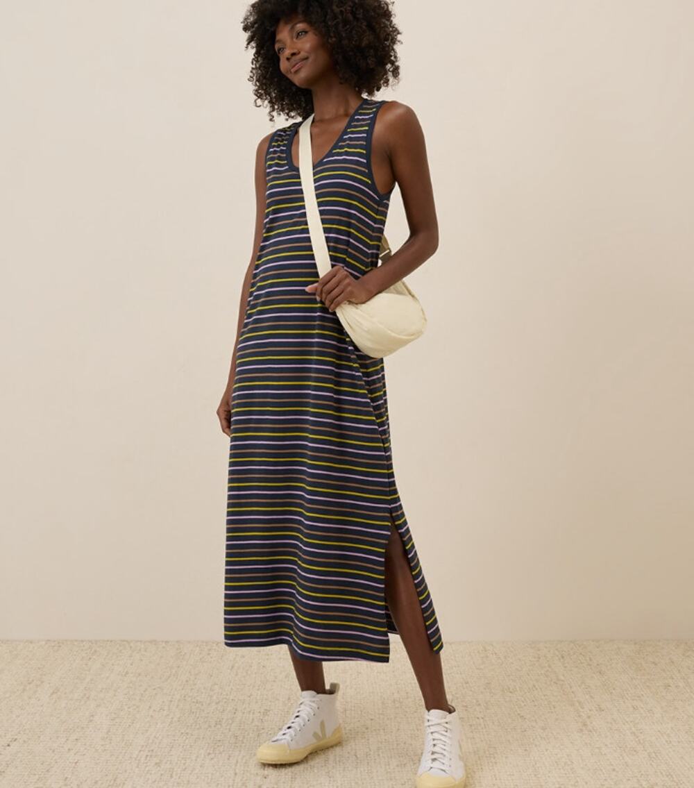 Pact Softspun Organic Cotton Striped Tank Maxi Dress Relaxed Fit